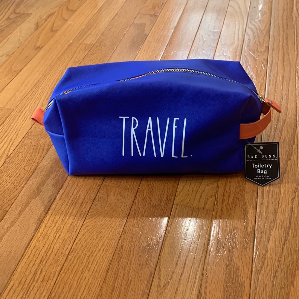 New With Tags - Rae Dunn Toiletry Bag Blue & Orange - Travel on Both Sid…